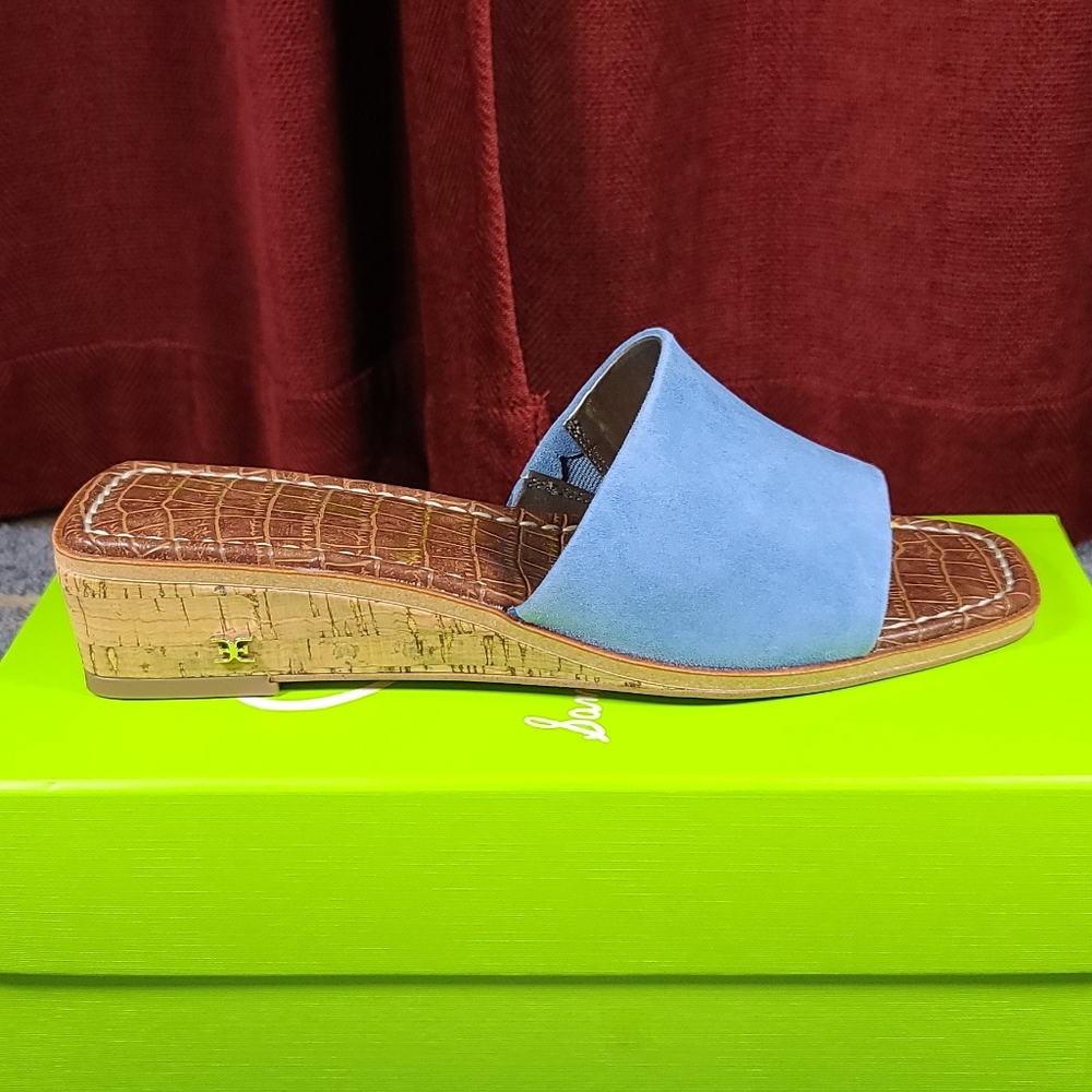 Sam Elderman Valery Suede Slip-On Cork Wedge Slide
